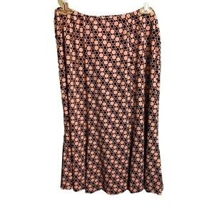 VTG Sandra Darren 60s Style Long Pleated Skirt Women 14 Brown Pink Polka Dots
